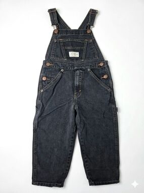Vintage 90s Arizona Jean Co Black Denim Carpenter Overalls Kids Size 4